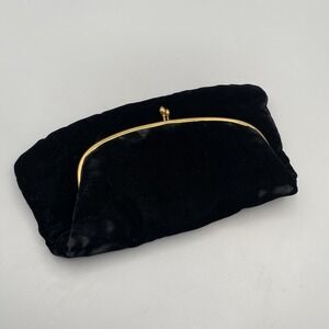 Vintage Ingber Purse Black Velvet‎ Folding Evening Hand Bag 1940s